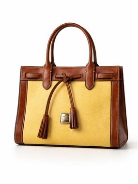 Dooney & Bourke Yellow and Brown Pebbled Leather Satchel